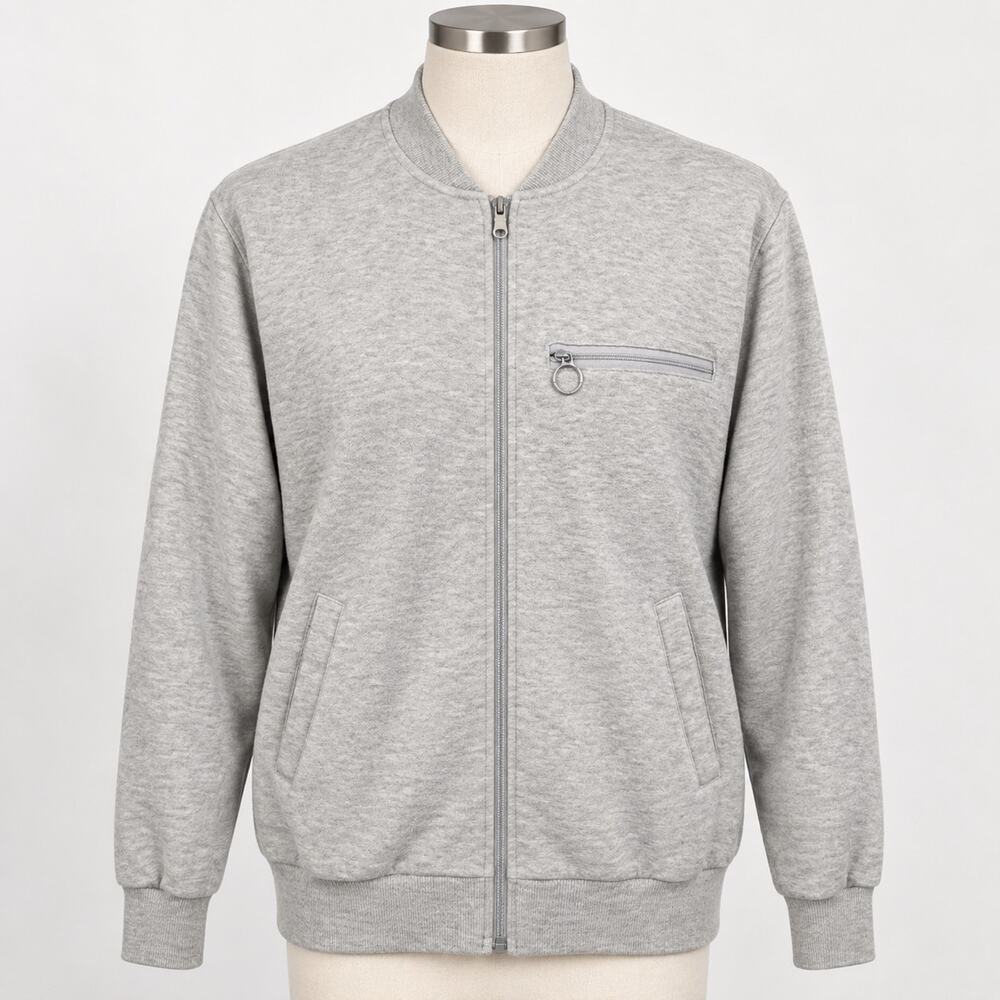 Vintage John Blair Mens Large Gray Full Zip Sweatshirt Jacket Bomber Pockets